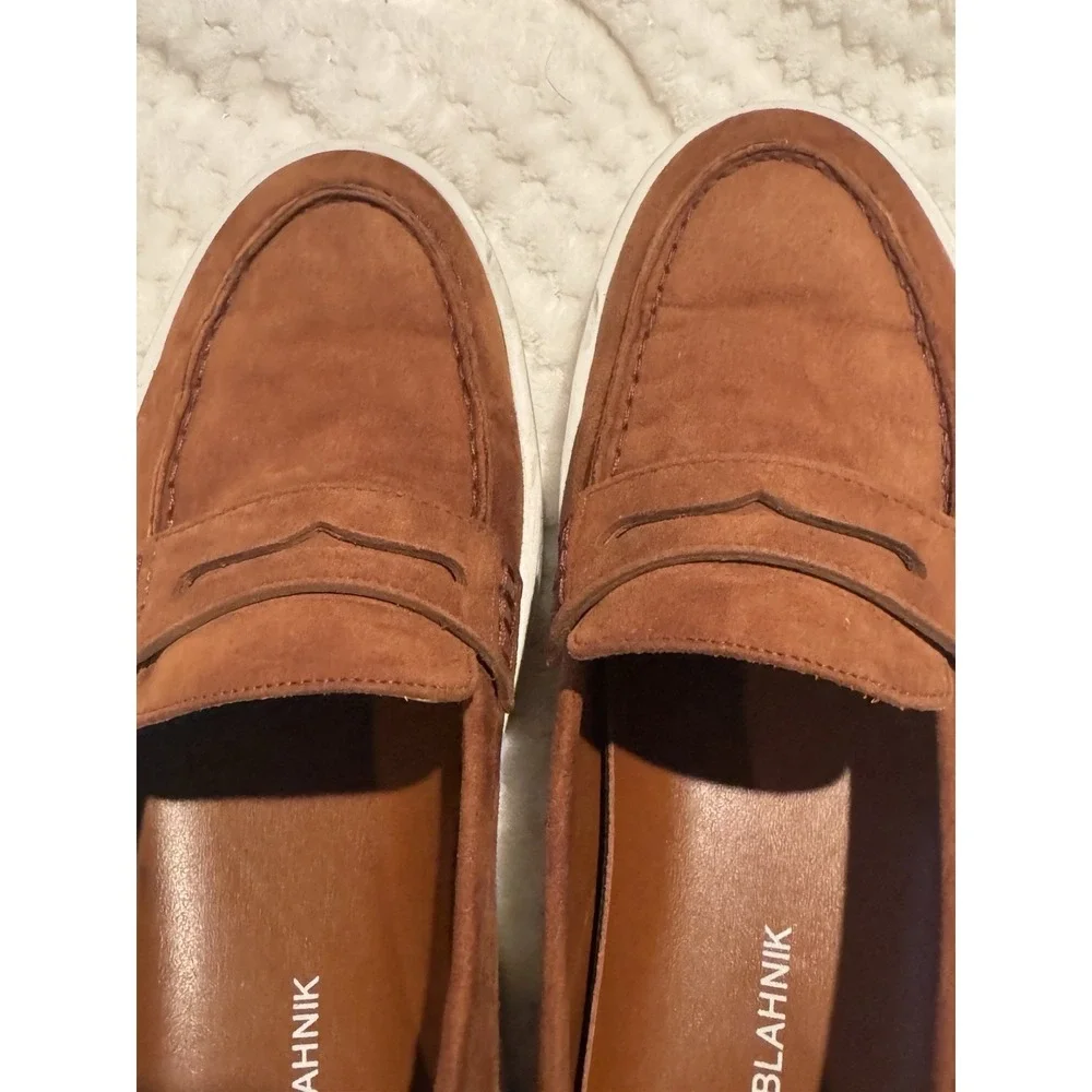 Authentic Manolo Blahnik Ellis Suede Penny Loafers‎ Men's Size 40.5 Brown Italy